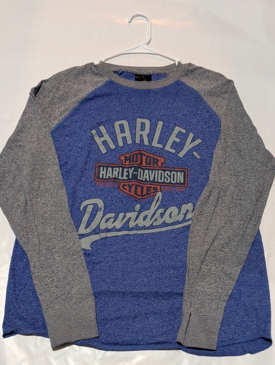 Harley-Davidson Other - Harley-Davidson Blue & Gray Raglan Long Sleeve Graphic Tee